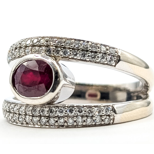 Ring Split Band Pave .50ctw Round Diamonds  1.35ct Red Ruby    14kw 14mm Sz9.5 8.02g 226080014