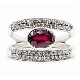 Ring Split Band Pave .50ctw Round Diamonds  1.35ct Red Ruby    14kw 14mm Sz9.5 8.02g 226080014