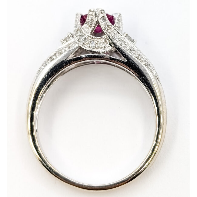 Ring Openwork Milgrain .25ctw Round Diamonds .60ct Red Ruby 14kw 5.5mm Sz9 5.14g 226080015