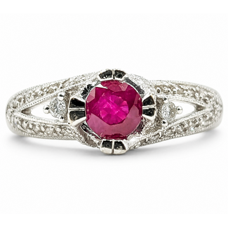 Ring Openwork Milgrain .25ctw Round Diamonds .60ct Red Ruby 14kw 5.5mm Sz9 5.14g 226080015