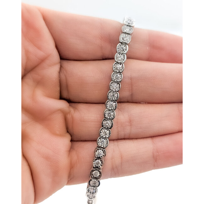 Bracelet Tennis Style Diamond Cut Bolo Clasp 1.12ctw Round Diamonds 14kw 4.2mm 6-7.5" 12.71g 226080017