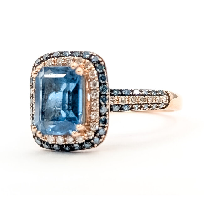 Ring Effy Double Halo .50ctw Blue & White Round Diamonds 2.25ct London Blue Topaz 14kr 2.5mm Sz6.5 3.03g 226080018