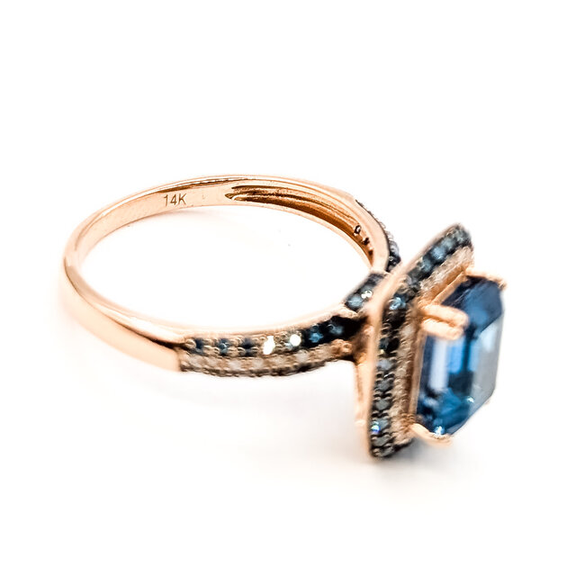 Ring Effy Double Halo .50ctw Blue & White Round Diamonds 2.25ct London Blue Topaz 14kr 2.5mm Sz6.5 3.03g 226080018