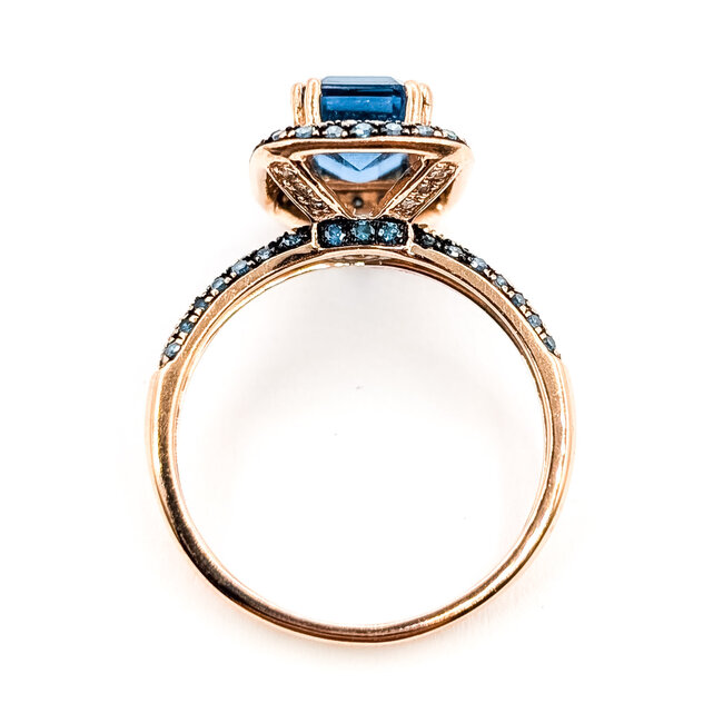 Ring Effy Double Halo .50ctw Blue & White Round Diamonds 2.25ct London Blue Topaz 14kr 2.5mm Sz6.5 3.03g 226080018