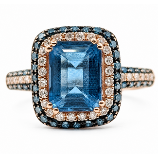 Ring Effy Double Halo .50ctw Blue & White Round Diamonds 2.25ct London Blue Topaz 14kr 2.5mm Sz6.5 3.03g 226080018