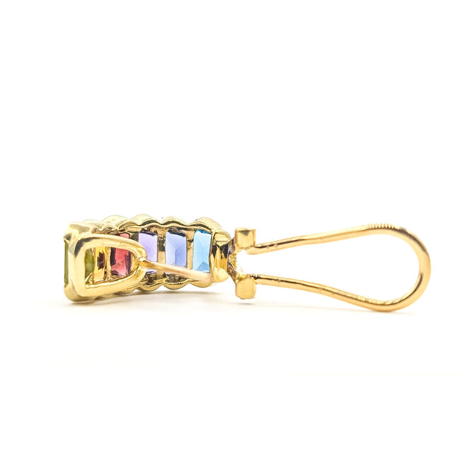 Earrings Multi-Gemstone Omega Back .10ctw Round Diamonds 6ctw Peridot, Garnet, Citrine, Amethyst, Iolite, London Blue Topaz 18ky .75x.3" 11.27g 226080025