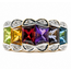 Ring Multi-Gemstone Architectual Band .05ctw Round Diamonds 3ctw Peridot, Garnet, Citrine, Amethyst, Iolite, London Blue Topaz 18ky 5mm Sz7.5 6.64g 226080026