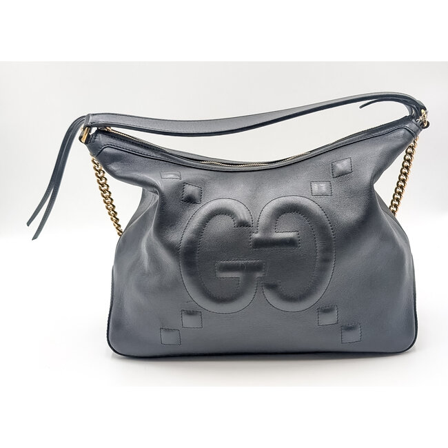 Handbag Gucci GG Embossed Black Leather Chain Shoulder Bag 474988 520981 126085052