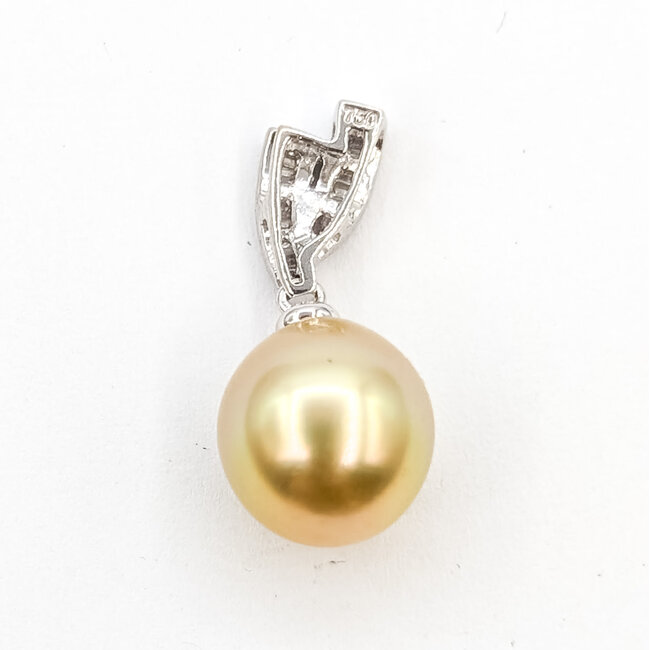 Pendant Drop .08ctw Baguette Diamonds 10mm Golden South Sea Pearl 18kw 10.2mm 2.51g 226080021