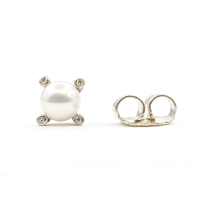 Earrings David Yurman Stud .03ctw Round Diamonds 6mm White Freshwater Pearls 925 7.4mm 2.73g 126080059