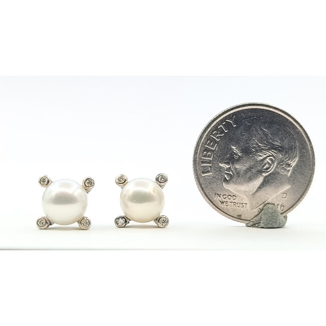 Earrings David Yurman Stud .03ctw Round Diamonds 6mm White Freshwater Pearls 925 7.4mm 2.73g 126080059