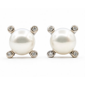 Earrings David Yurman Stud .03ctw Round Diamonds 6mm White Freshwater Pearls 925 7.4mm 2.73g 126080059