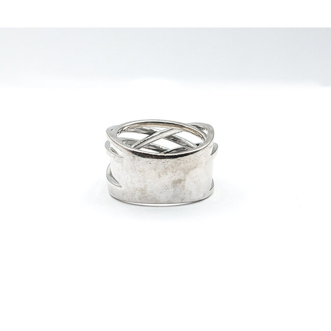 Ring 6 row Crossover Round Diamonds 18kw Sz6.5 223120096