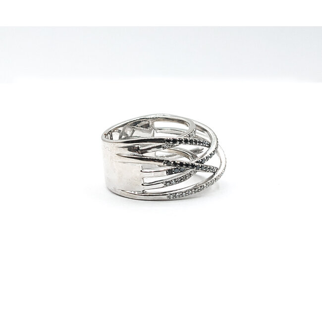 Ring 6 row Crossover Round Diamonds 18kw Sz6.5 223120096