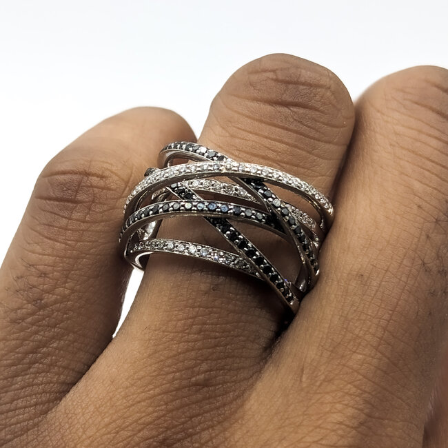 Ring 6 row Crossover Round Diamonds 18kw Sz6.5 223120096