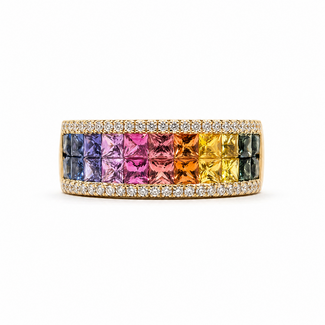 Ring Invisible Set 0.24ctw Round Diamonds 2.29ctw Rainbow Sapphire 14ky 7.8mm Sz7 7.29g 225110141