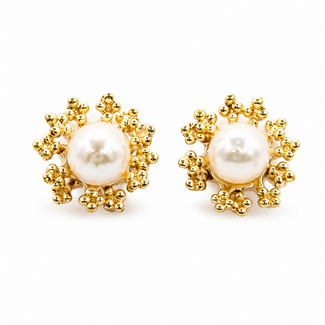 Earrings Stud Snowflake 4mm White Pearl 14ky 7.5mm .74g 126050062