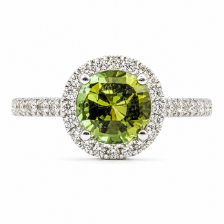 Ring Halo .25ctw Round Diamonds 1ct Green Peridot 18kw 2mm Sz6.5 3.02g 226030037
