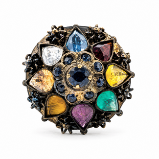 Ring Bohemian Sapphire, Ruby, Citrine, Garnet & Glass 18ky Sz7.5 6.56g 226012037