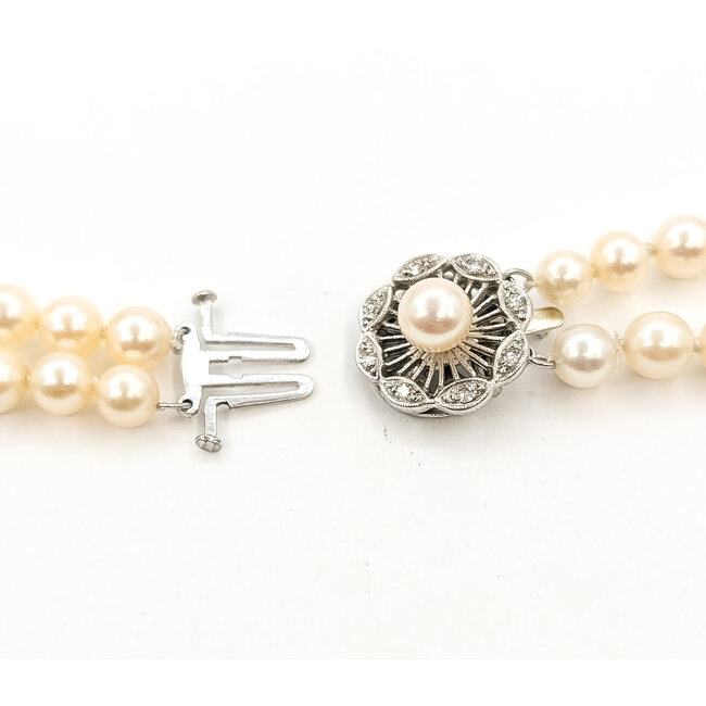 Pearl Double Strand Graduated .10ctw Round Diamonds  5.5-9mm White Akoya    14kw  20" 62.25g 226080027