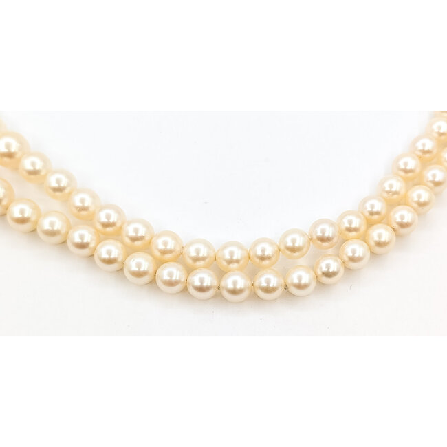 Pearl Double Strand Graduated .10ctw Round Diamonds  5.5-9mm White Akoya    14kw  20" 62.25g 226080027