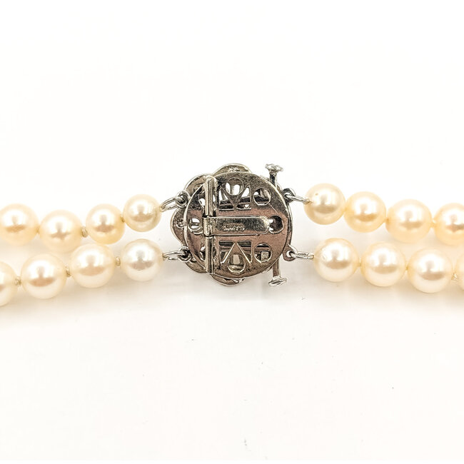 Pearl Double Strand Graduated .10ctw Round Diamonds  5.5-9mm White Akoya    14kw  20" 62.25g 226080027