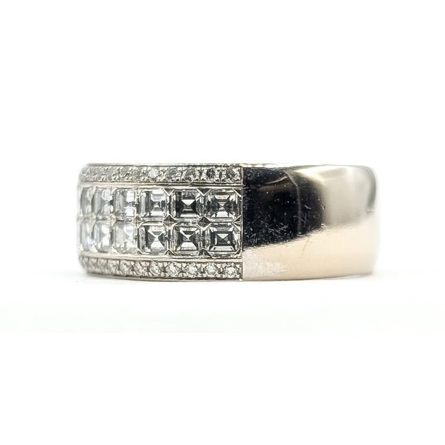 Ring Geometric Wide Band 1.80ctw Square & Round Diamond 18kw 7.5mm Sz6.75 9.36g 126080112