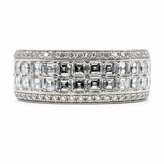 Ring Geometric Wide Band 1.80ctw Square & Round Diamond 18kw 7.5mm Sz6.75 9.36g 126080112