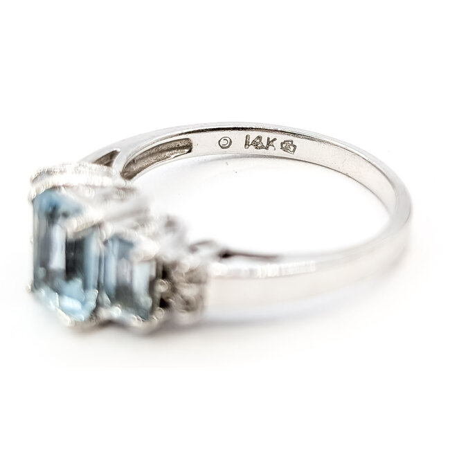 Ring 3-Stone .06ctw Round Diamonds 1.5ctw Sky Blue Aquamarine 14kw 2mm Sz6.5 3.29g 126080061