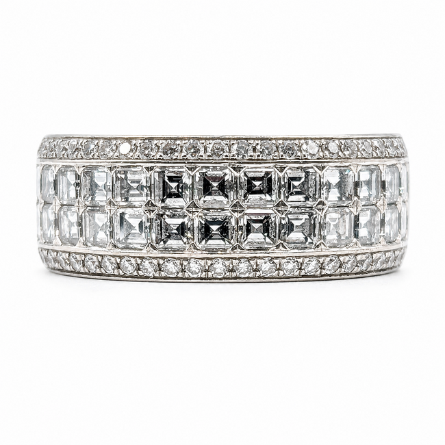 Ring Geometric Wide Band 1.80ctw Square & Round Diamond 18kw 7.5mm Sz6.75 9.36g 126080112