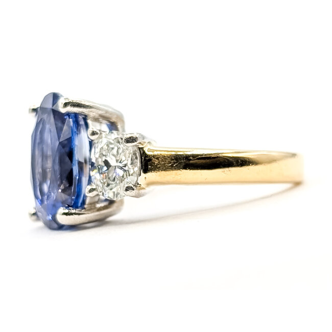 Ring 3-Stone 0.8ctw Oval Diamonds 4.55ct Blue Sapphire Platinum & 18ky 12mm Sz6.5 8.38g 226080032