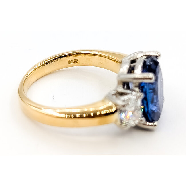 Ring 3-Stone 0.8ctw Oval Diamonds 4.55ct Blue Sapphire Platinum & 18ky 12mm Sz6.5 8.38g 226080032