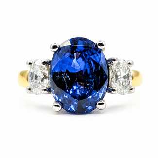 Ring 3-Stone 0.8ctw Oval Diamonds 4.55ct Blue Sapphire Platinum & 18ky 12mm Sz6.5 8.38g 226080032