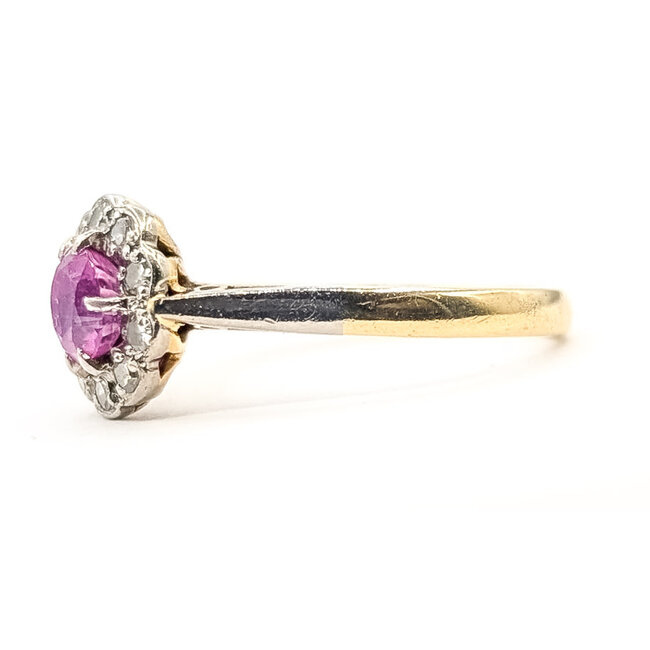 Ring Antique Halo .20ctw Round Diamonds .40ct Pink Sapphire 18ky & Platinum 2mm Sz7 2.96g 226080029