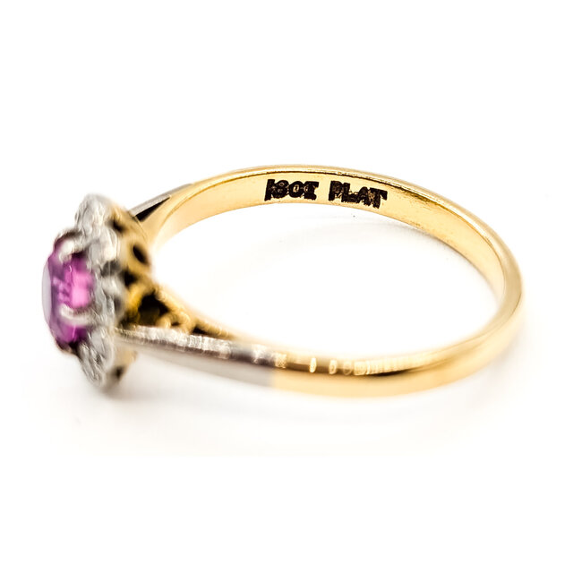 Ring Antique Halo .20ctw Round Diamonds .40ct Pink Sapphire 18ky & Platinum 2mm Sz7 2.96g 226080029