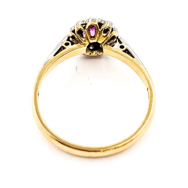 Ring Antique Halo .20ctw Round Diamonds .40ct Pink Sapphire 18ky & Platinum 2mm Sz7 2.96g 226080029