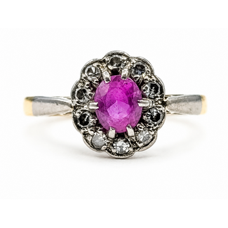 Ring Antique Halo .20ctw Round Diamonds .40ct Pink Sapphire 18ky & Platinum 2mm Sz7 2.96g 226080029
