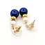 Earrings Dangle Layered 9mm Blue Lapis 6.25mm White Pearl 14ky 9mm 1" 3.86g 226080035