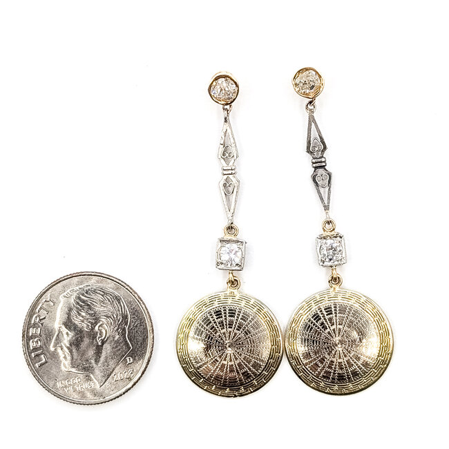 Earrings Dangle Medallion .40ctw Old European Cut Diamonds 14kw 1.75x.55 3.27g 126080114