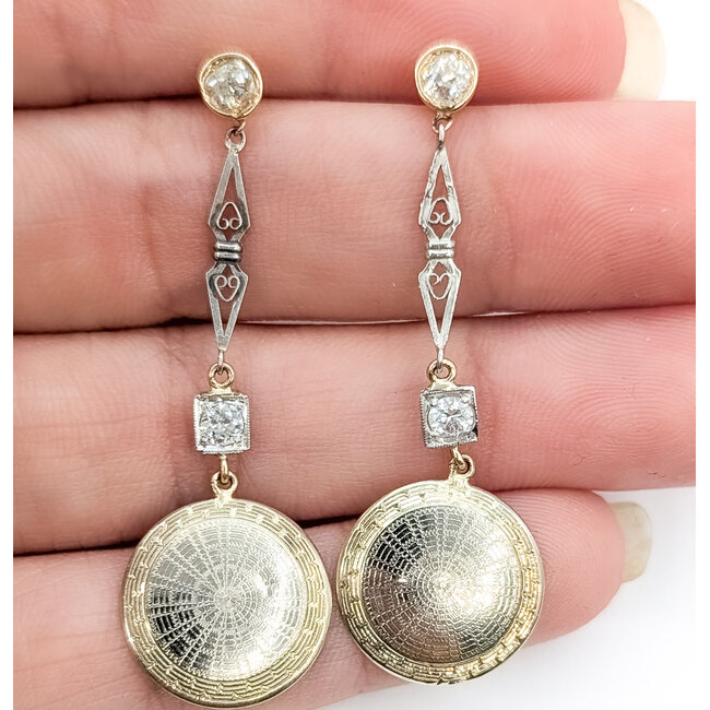 Earrings Dangle Medallion .40ctw Old European Cut Diamonds 14kw 1.75x.55 3.27g 126080114
