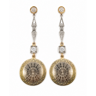Earrings Dangle Medallion .40ctw Old European Cut Diamonds 14kw 1.75x.55 3.27g 126080114