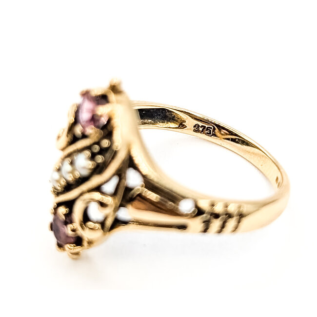 Ring Filigree Navette .25ctw Pink Tourmaline 1.5mm Seed Pearl 9ky 18mm Sz6.5 3.19g 126080115