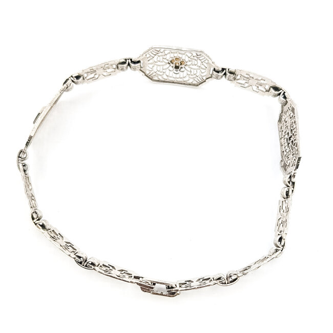 Bracelet Filigree Filigree Link .06ctw Round Diamonds 10kw 11mm 6.75" 5.15g 126080116