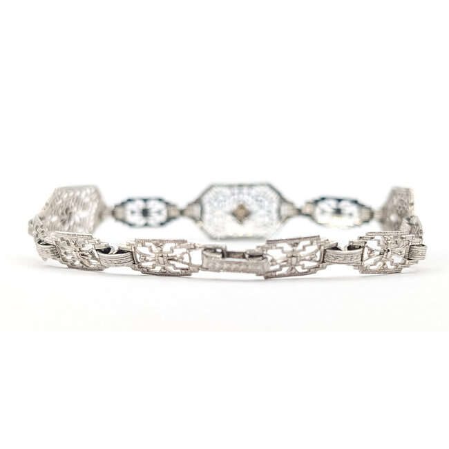 Bracelet Filigree Filigree Link .06ctw Round Diamonds 10kw 11mm 6.75" 5.15g 126080116