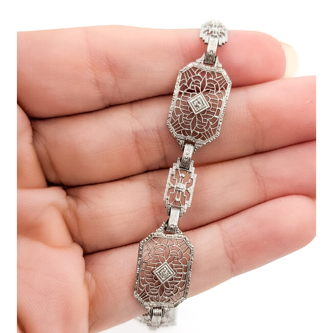 Bracelet Filigree Filigree Link .06ctw Round Diamonds 10kw 11mm 6.75" 5.15g 126080116