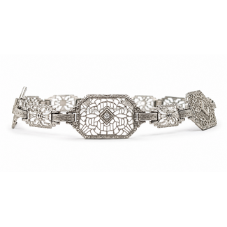 Bracelet Filigree Filigree Link .06ctw Round Diamonds 10kw 11mm 6.75" 5.15g 126080116