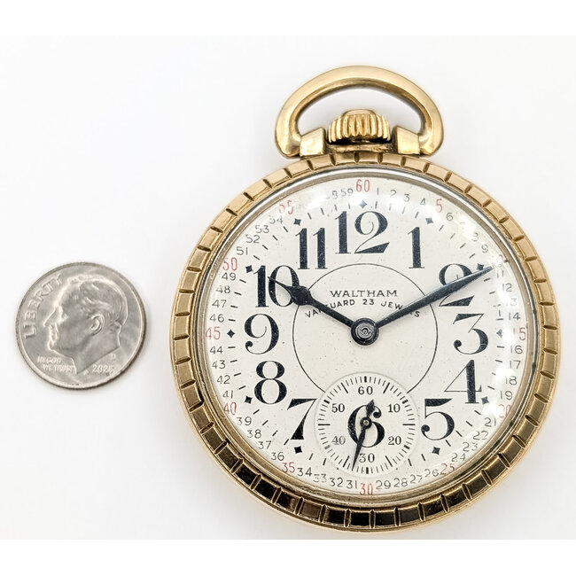 Pocket Watch Waltham Vanguard 23 Jewels Yr. 1944 Railroad Grade Montgomery Dial 50mm 10K Rolled Gold Plate Watch Only 226096601