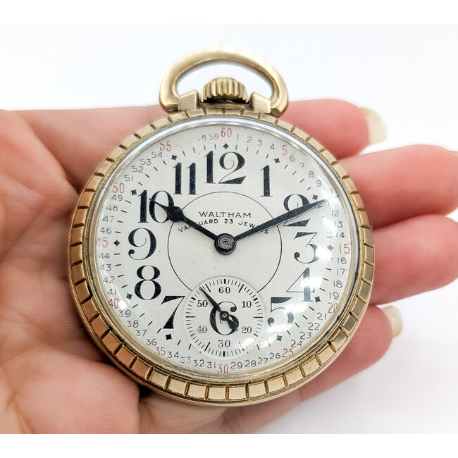 Pocket Watch Waltham Vanguard 23 Jewels Yr. 1944 Railroad Grade Montgomery Dial 50mm 10K Rolled Gold Plate Watch Only 226096601