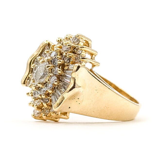 Ring Waterfull Cluster .75ctw Round, Marquise, Baguette Diamonds 14ky 18mm Sz7 7.43g 126090001