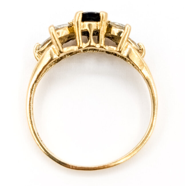 Ring Botanical 7-Stone .50ctw Marquise Diamonds 1.15ct Teal Blue Sapphire 14ky 7mm Sz7.5 2.48g 126090003